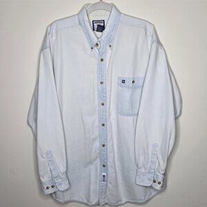 Vintage 90s Streetwear Light Wash Denim Button Down Shirt Mens XL Western Rodeo